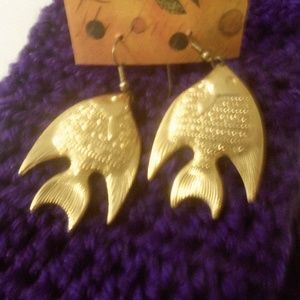 Handmade Gold tone fish earrings